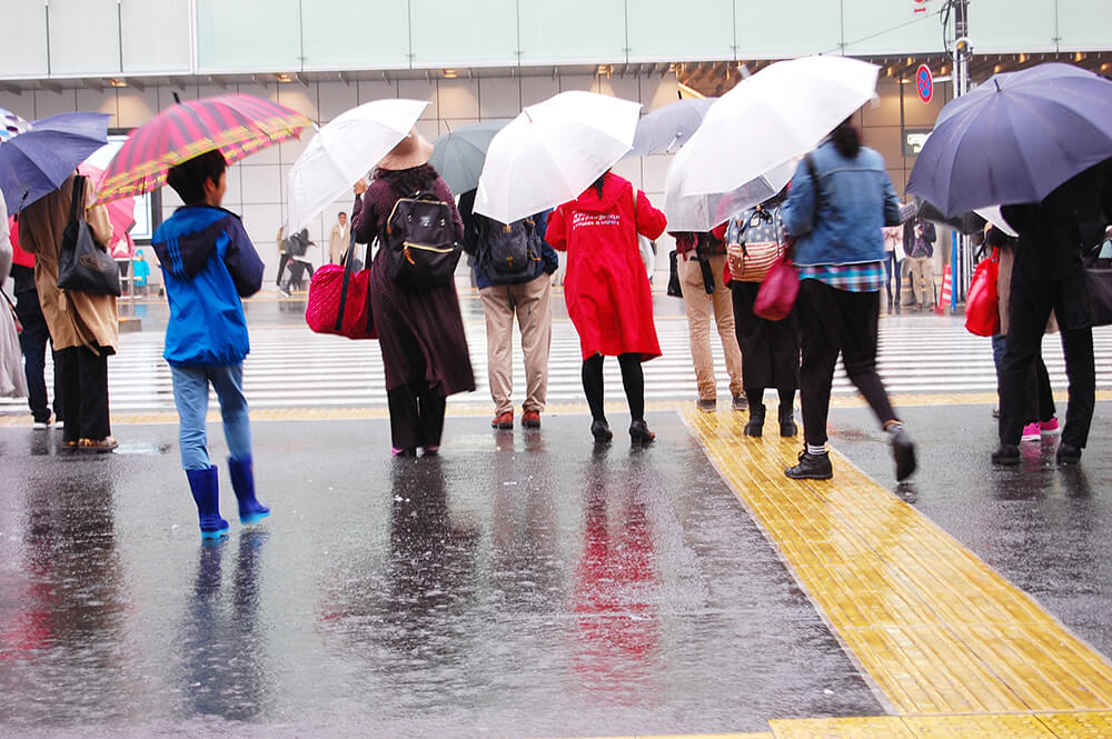 雨の日に傘をさす人々